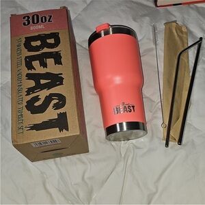 BEAST Stainless Steel Vaccum Insulated Tumbler Set Neon Coral 30oz Set New